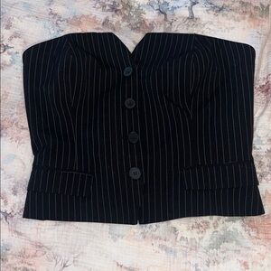 Sincerely Jules Black Pinstripe strapless Blouse